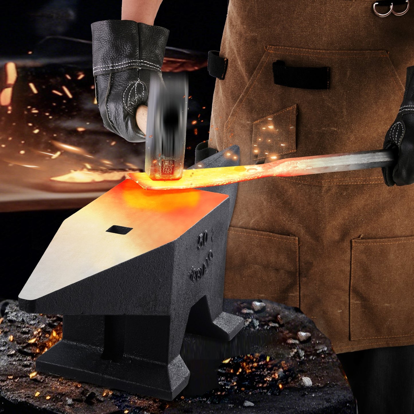 Cast Iron Anvil, 105 Lbs Single Horn Anvil with Large Countertop and Stable Base, High Hardness Rugged Round Horn Anvil Blacksmith, for Bending, Shaping