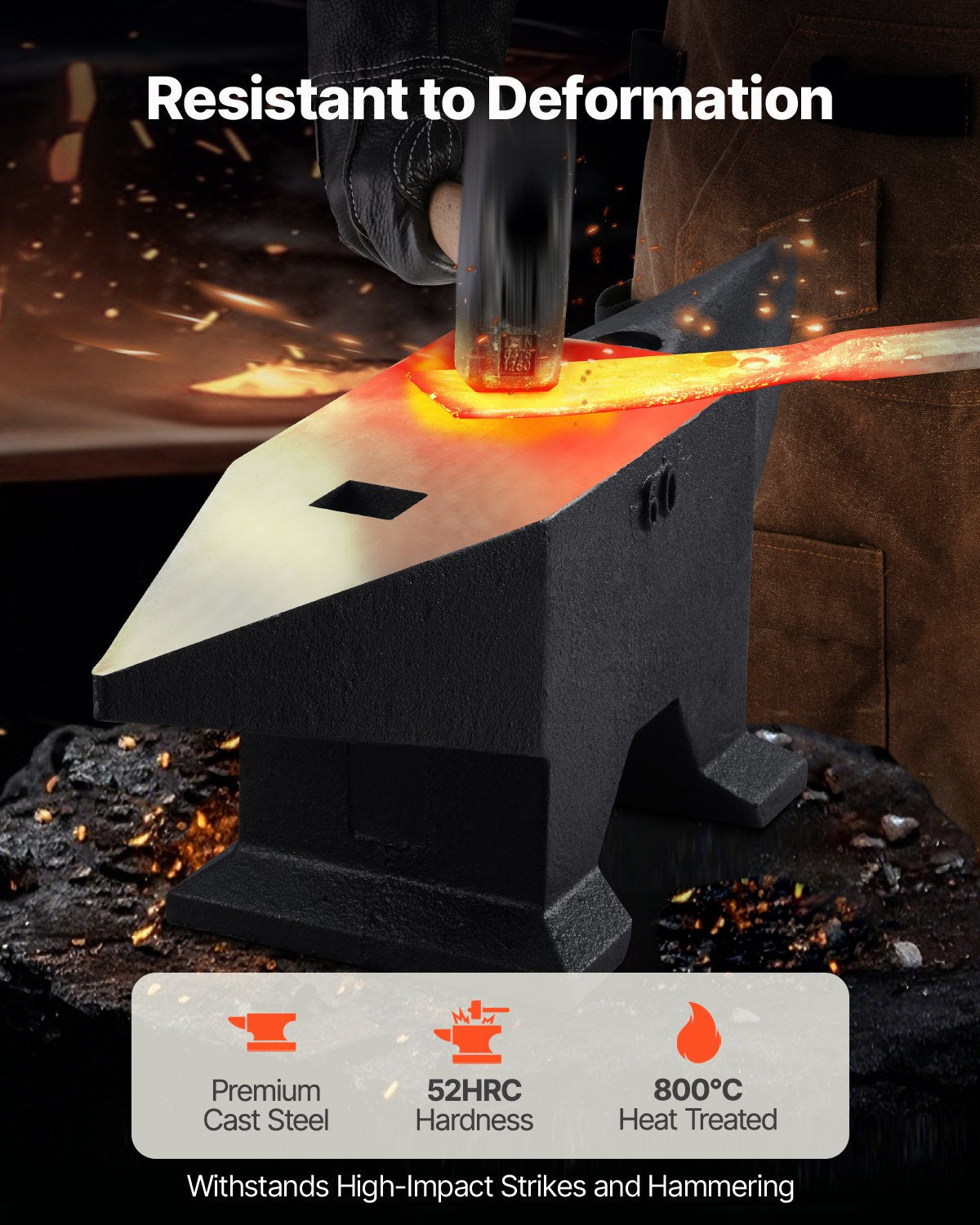 Cast Steel Anvil, 132 Lbs(60kg) Single Horn Anvil with Large Countertop and Stable Base, High Hardness Rugged Round Horn Anvil Blacksmith, for Bending, Shaping