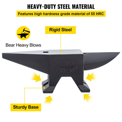 Cast Iron Anvil, 132 Pound (60 kg) Single Horn Anvil with Large Countertop and Stable Base, Sturdy High Hardness Anvil with Round Horns, Blacksmith, for Bending, Shaping