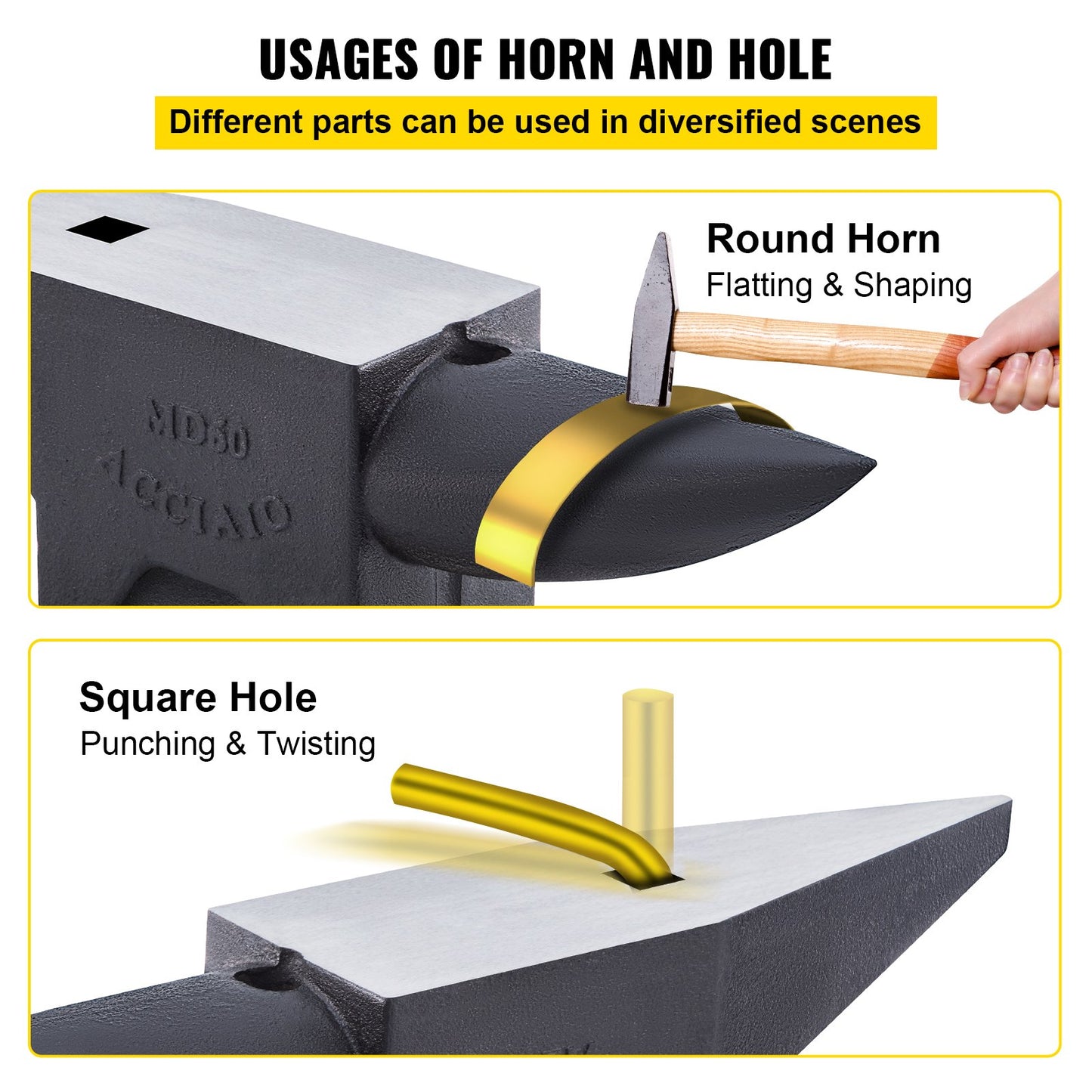 Cast Iron Anvil, 132 Pound (60 kg) Single Horn Anvil with Large Countertop and Stable Base, Sturdy High Hardness Anvil with Round Horns, Blacksmith, for Bending, Shaping