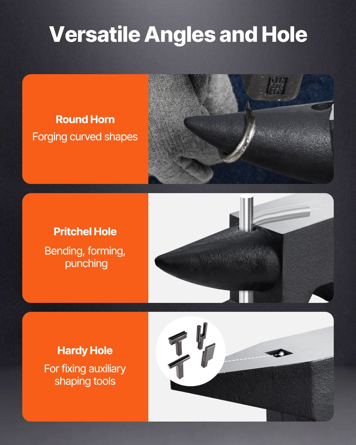 Cast Steel Anvil, 132 Lbs(60kg) Single Horn Anvil with Large Countertop and Stable Base, High Hardness Rugged Round Horn Anvil Blacksmith, for Bending, Shaping