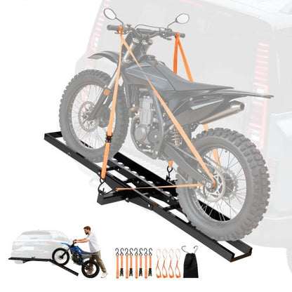 Motorcycle Carrier, 500 lbs Capacity, Heavy Duty Steel Hitch Mount Rack with 47in Ramp, Ratchet Straps & Stabilizer, Scooter Dirt Bike Trailer Hauler for Car Truck with 2-Inch Hitch Receiver