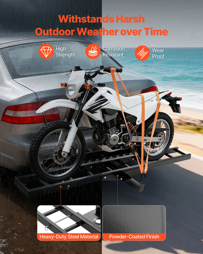 Motorcycle Carrier, 500 lbs Capacity, Heavy Duty Steel Hitch Mount Rack with 47in Ramp, Ratchet Straps & Stabilizer, Scooter Dirt Bike Trailer Hauler for Car Truck with 2-Inch Hitch Receiver