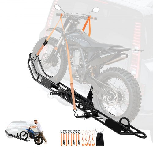 Motorcycle Carrier, 500 lbs Capacity, Heavy Duty Steel Hitch Mount Rack with Anti-Tilt Lock Device, Straps & Stabilizer, Scooter Dirt Bike Trailer Hauler for Car Truck with 2-Inch Hitch Receiver