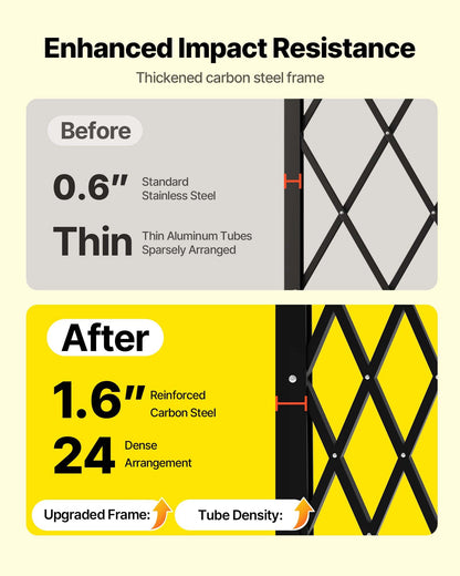 Double Folding Security Gate, Lockable Scissor Gate with 360° Swivel Casters, Outdoor Barricade Steel Retractable Gates, for Entry Security, Garage, Warehouse & Pool, 125.98 x 63.19 in (W x H)