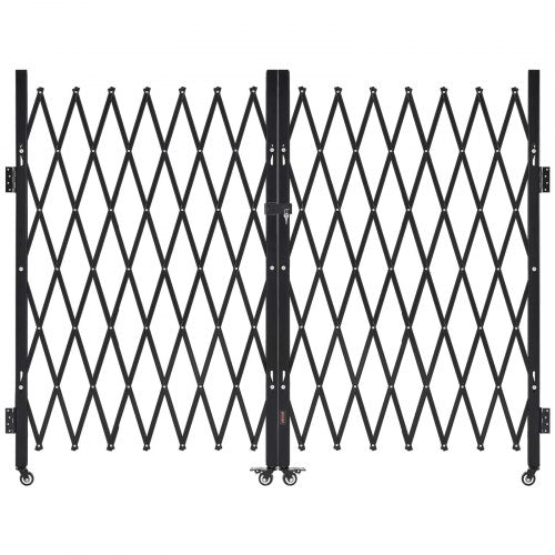 Double Folding Security Gate, Lockable Scissor Gate with 360° Swivel Casters, Outdoor Barricade Steel Retractable Gates, for Entry Security, Garage, Warehouse & Pool, 145.67 x 63.19 in (W x H)