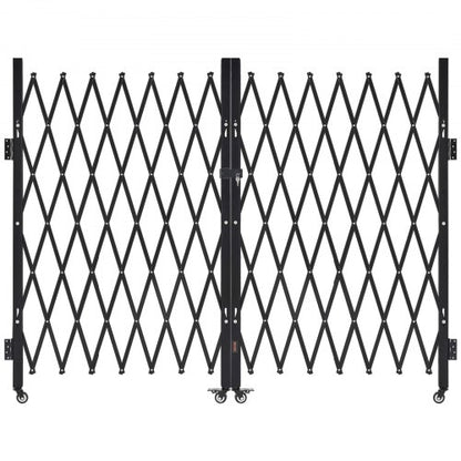 Double Folding Security Gate, Lockable Scissor Gate with 360° Swivel Casters, Outdoor Barricade Steel Retractable Gates, for Entry Security, Garage, Warehouse & Pool, 145.67 x 63.19 in (W x H)