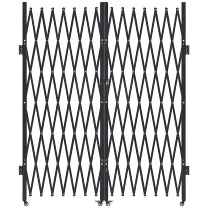 Double Folding Security Gate, Lockable Scissor Gate with 360° Swivel Casters, Outdoor Barricade Steel Retractable Gates, for Entry Security, Garage, Warehouse & Pool, 145.67 x 86.81 in (W x H)