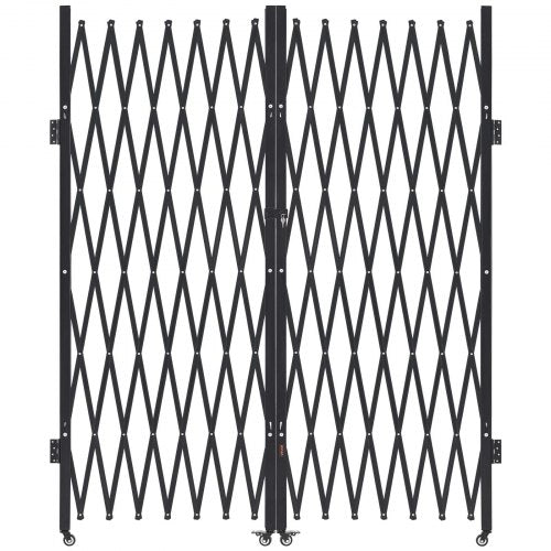 Double Folding Security Gate, Lockable Scissor Gate with 360° Swivel Casters, Outdoor Barricade Steel Retractable Gates, for Entry Security, Garage, Warehouse & Pool, 145.67 x 86.81 in (W x H)