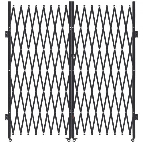 Double Folding Security Gate, Lockable Scissor Gate with 360° Swivel Casters, Outdoor Barricade Steel Retractable Gates, for Entry Security, Garage, Warehouse & Pool, 155.12 x 86.81 in (W x H)