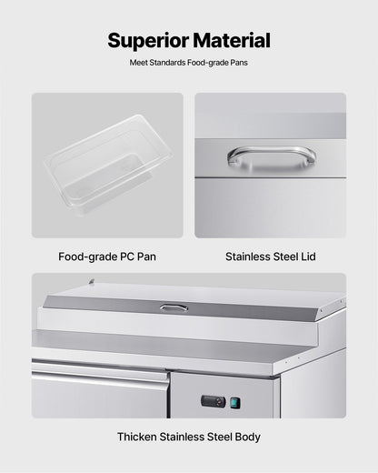 Commercial Refrigerator, 44" W Pizza Prep Refrigerated Table, 20" Ultra Wide Countertop Food Prep Worktable, 11 Cu.Ft Single Door Salad Prep Fridge, 6 Pans Pizza Make Worktop with Cutting Board