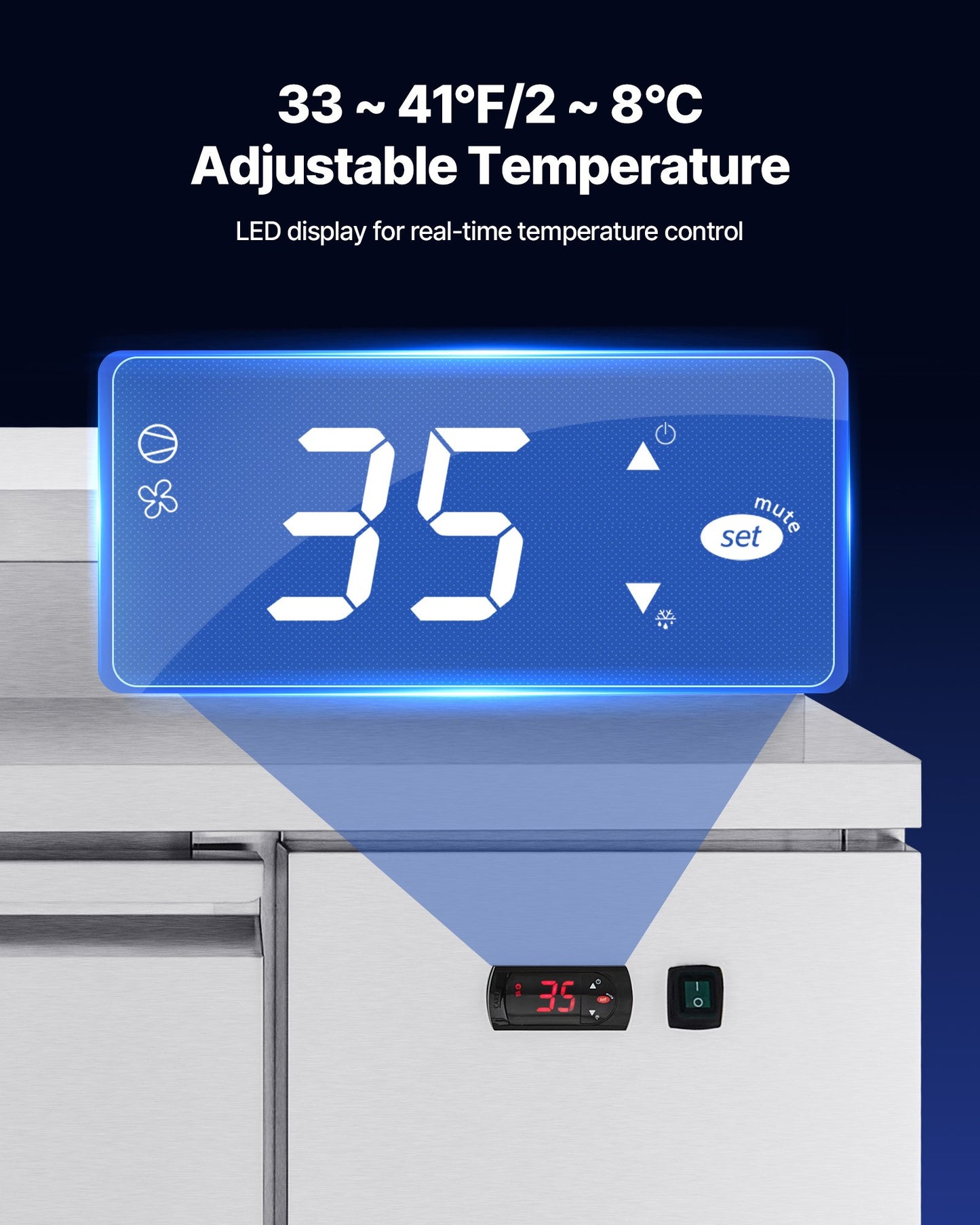 Commercial Refrigerator, 44" W Pizza Prep Refrigerated Table, 20" Ultra Wide Countertop Food Prep Worktable, 11 Cu.Ft Single Door Salad Prep Fridge, 6 Pans Pizza Make Worktop with Cutting Board