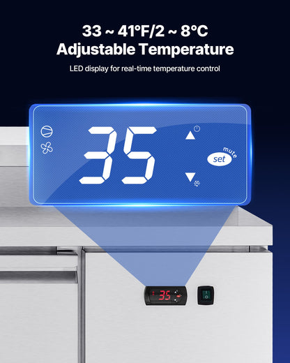 Commercial Refrigerator, 44" W Pizza Prep Refrigerated Table, 20" Ultra Wide Countertop Food Prep Worktable, 11 Cu.Ft Single Door Salad Prep Fridge, 6 Pans Pizza Make Worktop with Cutting Board