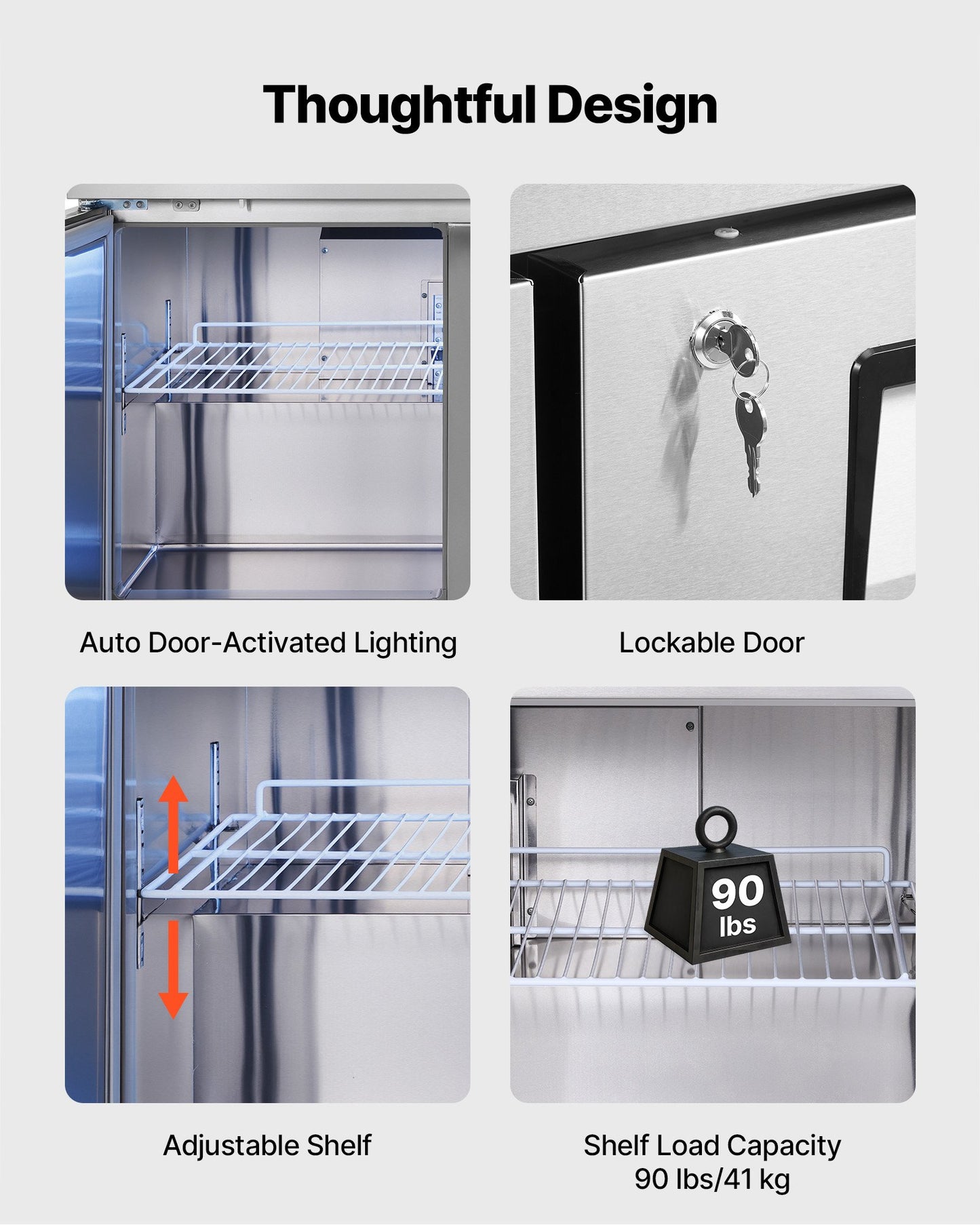 60" W Commercial Freezer, 14.8 Cu.Ft Worktop Freezers Undercounter with LED Auto Lighting and Lockable Door, 2 Doors Food Freezing Prep Worktable, Stainless Steel Prep Frozen Table with Casters