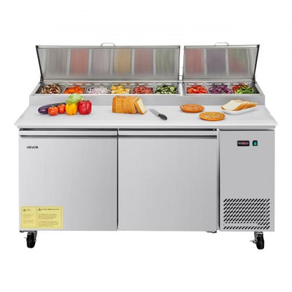 67"W Commercial Refrigerator, Pizza Prep Refrigerated Table, 20" Ultra Wide Countertop Food Prep Worktable, 20.3 Cu.Ft Single Door Salad Prep Fridge, 9 Pans Pizza Make Worktop with Cutting Board
