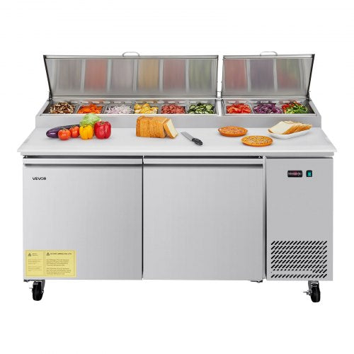 67"W Commercial Refrigerator, Pizza Prep Refrigerated Table, 20" Ultra Wide Countertop Food Prep Worktable, 20.3 Cu.Ft Single Door Salad Prep Fridge, 9 Pans Pizza Make Worktop with Cutting Board