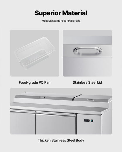 67"W Commercial Refrigerator, Pizza Prep Refrigerated Table, 20" Ultra Wide Countertop Food Prep Worktable, 20.3 Cu.Ft Single Door Salad Prep Fridge, 9 Pans Pizza Make Worktop with Cutting Board