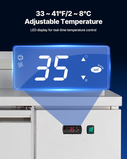 67"W Commercial Refrigerator, Pizza Prep Refrigerated Table, 20" Ultra Wide Countertop Food Prep Worktable, 20.3 Cu.Ft Single Door Salad Prep Fridge, 9 Pans Pizza Make Worktop with Cutting Board