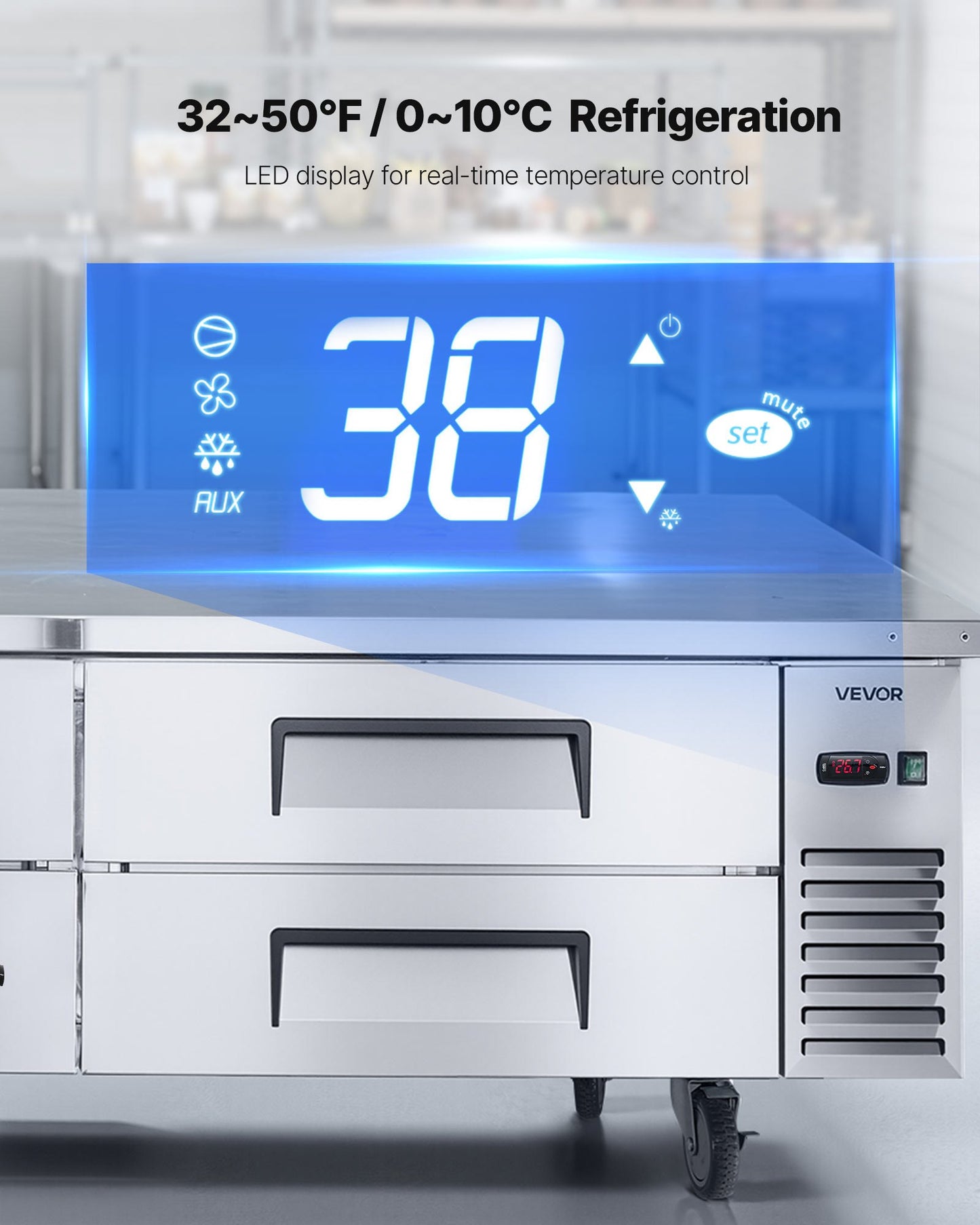 Chef Base Refrigerator, 72" W Commercial Chef Bases Worktop Refrigerators, 4-Drawer Under Counter Fridge with 12 Pans Stainless Steel, Heavy-Duty Refrigerated Base, Invisible Door Handle