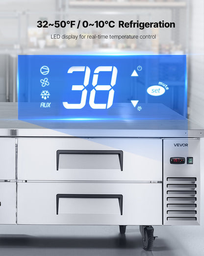 Chef Base Refrigerator, 72" W Commercial Chef Bases Worktop Refrigerators, 4-Drawer Under Counter Fridge with 12 Pans Stainless Steel, Heavy-Duty Refrigerated Base, Invisible Door Handle