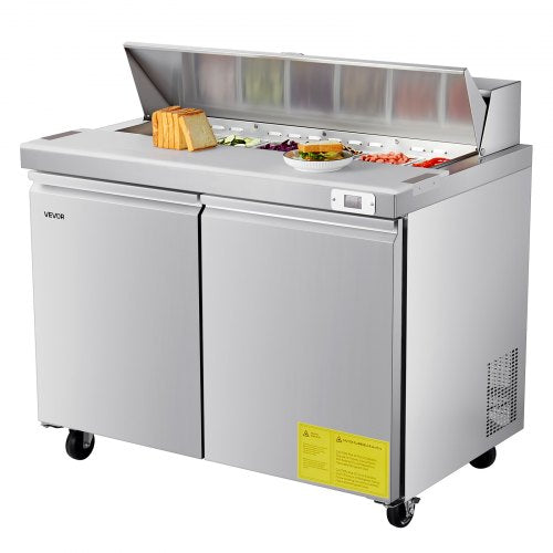 48"W Commercial Refrigerator, 12.5 Cu. Ft Sandwich Prep Refrigerated Table, Mega Top Food Prep Fridge with 12 Pans and Cutting Board, Stainless Steel Salad Prep Cooler for Restaurant, Food Truck