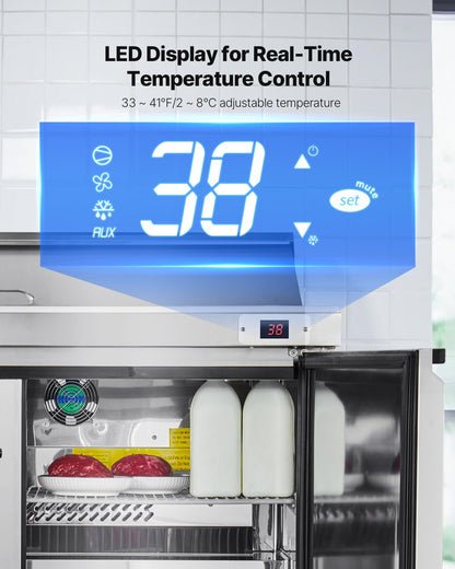 48"W Commercial Refrigerator, 12.5 Cu. Ft Sandwich Prep Refrigerated Table, Mega Top Food Prep Fridge with 12 Pans and Cutting Board, Stainless Steel Salad Prep Cooler for Restaurant, Food Truck