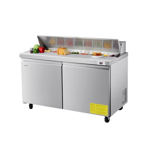 60"W Commercial Refrigerator, 15.4 Cu. Ft Sandwich Prep Refrigerated Table, Mega Top Food Prep Fridge with 16 Pans and Cutting Board, Stainless Steel Salad Prep Cooler for Restaurant, Food Truck
