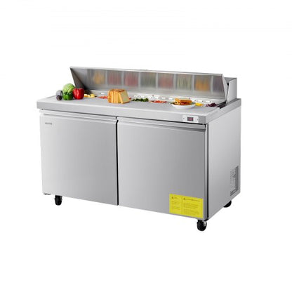 60"W Commercial Refrigerator, 15.4 Cu. Ft Sandwich Prep Refrigerated Table, Mega Top Food Prep Fridge with 16 Pans and Cutting Board, Stainless Steel Salad Prep Cooler for Restaurant, Food Truck