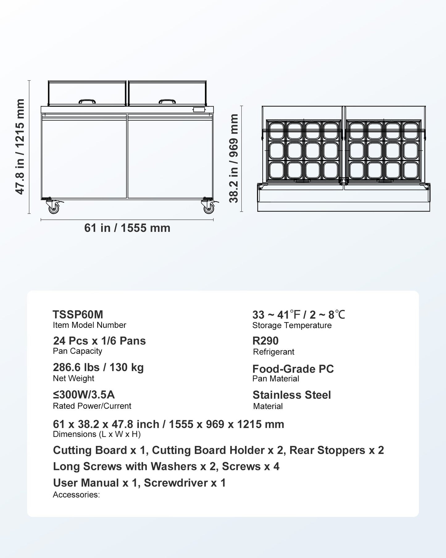 60"W Commercial Refrigerator, 15.4 Cu. Ft Sandwich Prep Refrigerated Table, Mega Top Food Prep Fridge with 24 Pans and Cutting Board, Stainless Steel Salad Prep Cooler for Restaurant, Food Truck