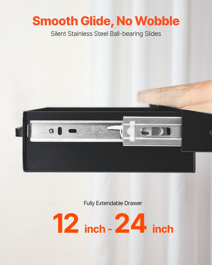 13" Wide Under Desk Drawer Slide Out, Under Desk Mounted Pull-out Drawer Attachment, Hidden Desktop Storage Organizer, Under Table Pencil Drawer for office Home Sit Stand Workstation, 15x9x3 in