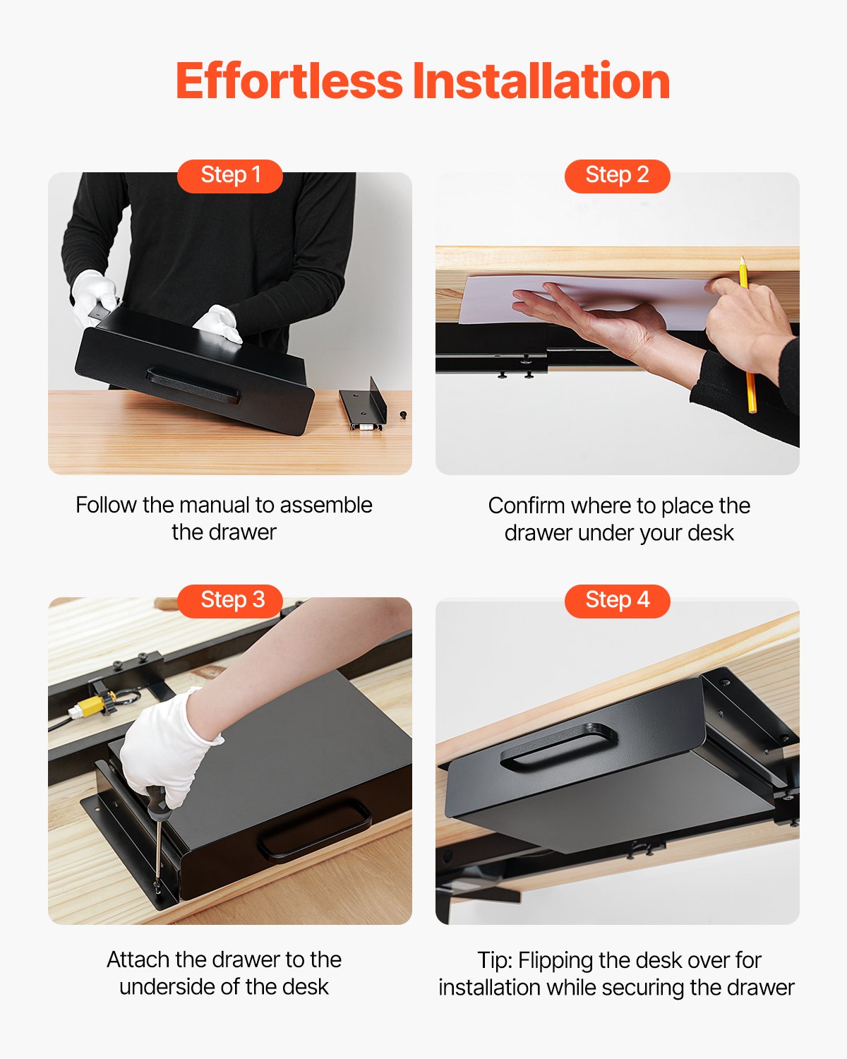 13" Wide Under Desk Drawer Slide Out, Under Desk Mounted Pull-out Drawer Attachment, Hidden Desktop Storage Organizer, Under Table Pencil Drawer for office Home Sit Stand Workstation, 15x9x3 in