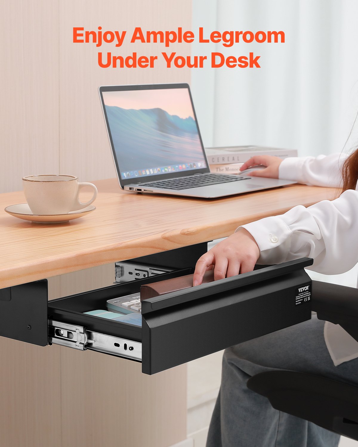16" Wide Under Desk Drawer Slide Out, Under Desk Mounted Pull-out Drawer Attachment, Hidden Desktop Storage Organizer, Under Table Pencil Drawer for office Home Sit Stand Workstation, 17x9x4 in