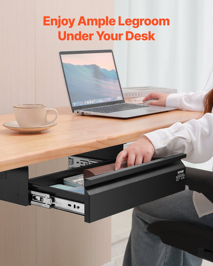 16" Wide Under Desk Drawer Slide Out, Under Desk Mounted Pull-out Drawer Attachment, Hidden Desktop Storage Organizer, Under Table Pencil Drawer for office Home Sit Stand Workstation, 17x9x4 in