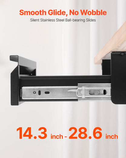 16" Wide Under Desk Drawer Slide Out, Under Desk Mounted Pull-out Drawer Attachment, Hidden Desktop Storage Organizer, Under Table Pencil Drawer for office Home Sit Stand Workstation, 17x9x4 in