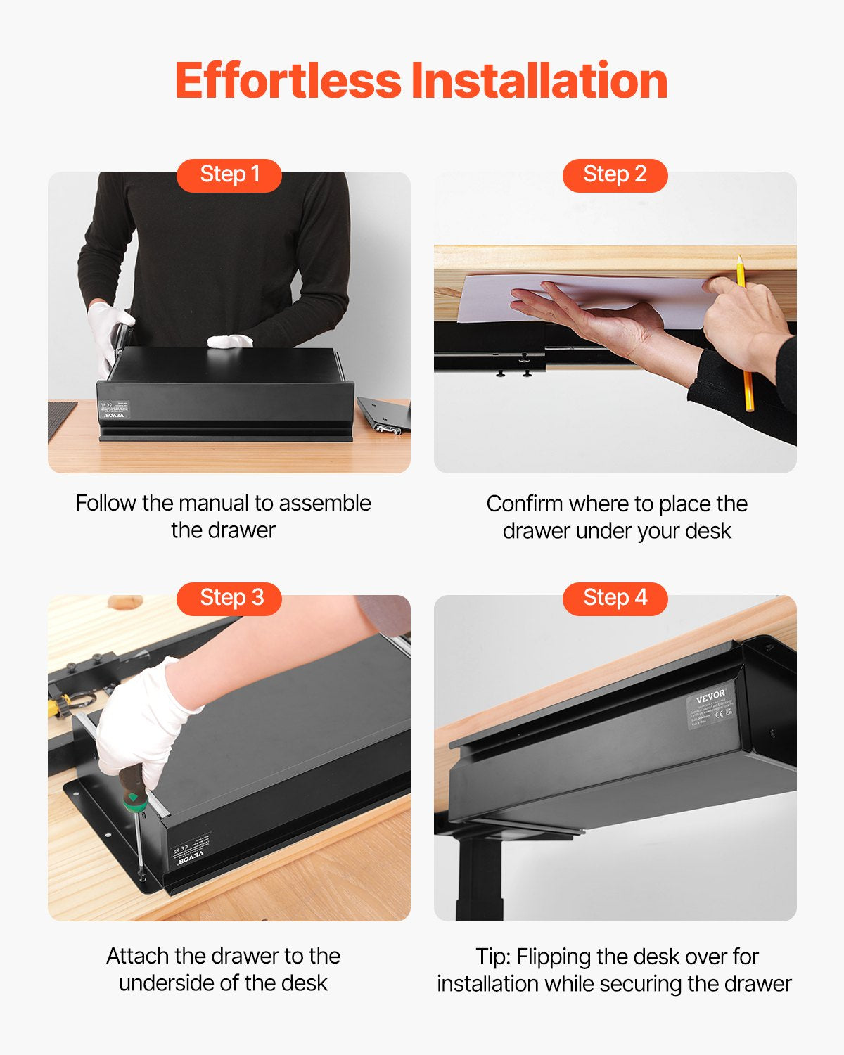 16" Wide Under Desk Drawer Slide Out, Under Desk Mounted Pull-out Drawer Attachment, Hidden Desktop Storage Organizer, Under Table Pencil Drawer for office Home Sit Stand Workstation, 17x9x4 in