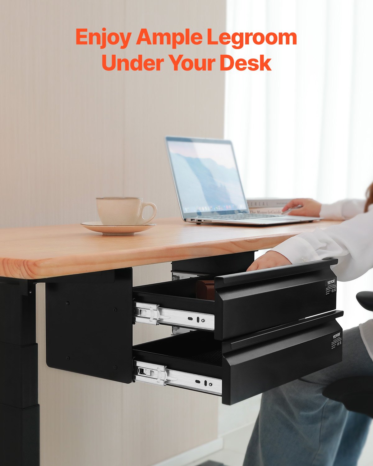 16" Wide Under Desk Drawer Slide Out, Under Desk Mounted Pull-out Drawer Attachment, Hidden Desktop 2 Layer Storage Organizer, Under Table Pencil Drawer for Home Sit Stand Workstation, 18x9x8 in