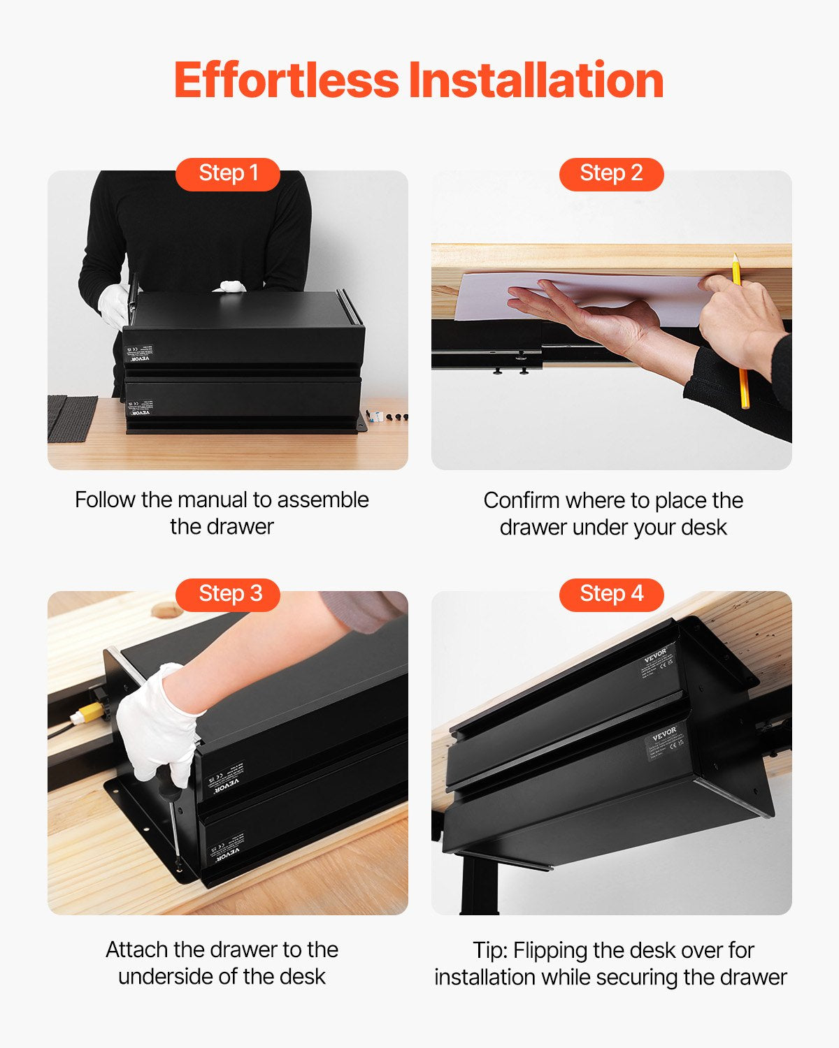 16" Wide Under Desk Drawer Slide Out, Under Desk Mounted Pull-out Drawer Attachment, Hidden Desktop 2 Layer Storage Organizer, Under Table Pencil Drawer for Home Sit Stand Workstation, 18x9x8 in