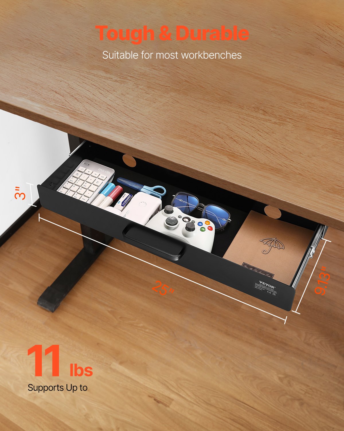 58cm Under Desk Drawer Organizer Pull Out Drawer Space Saver Home Office