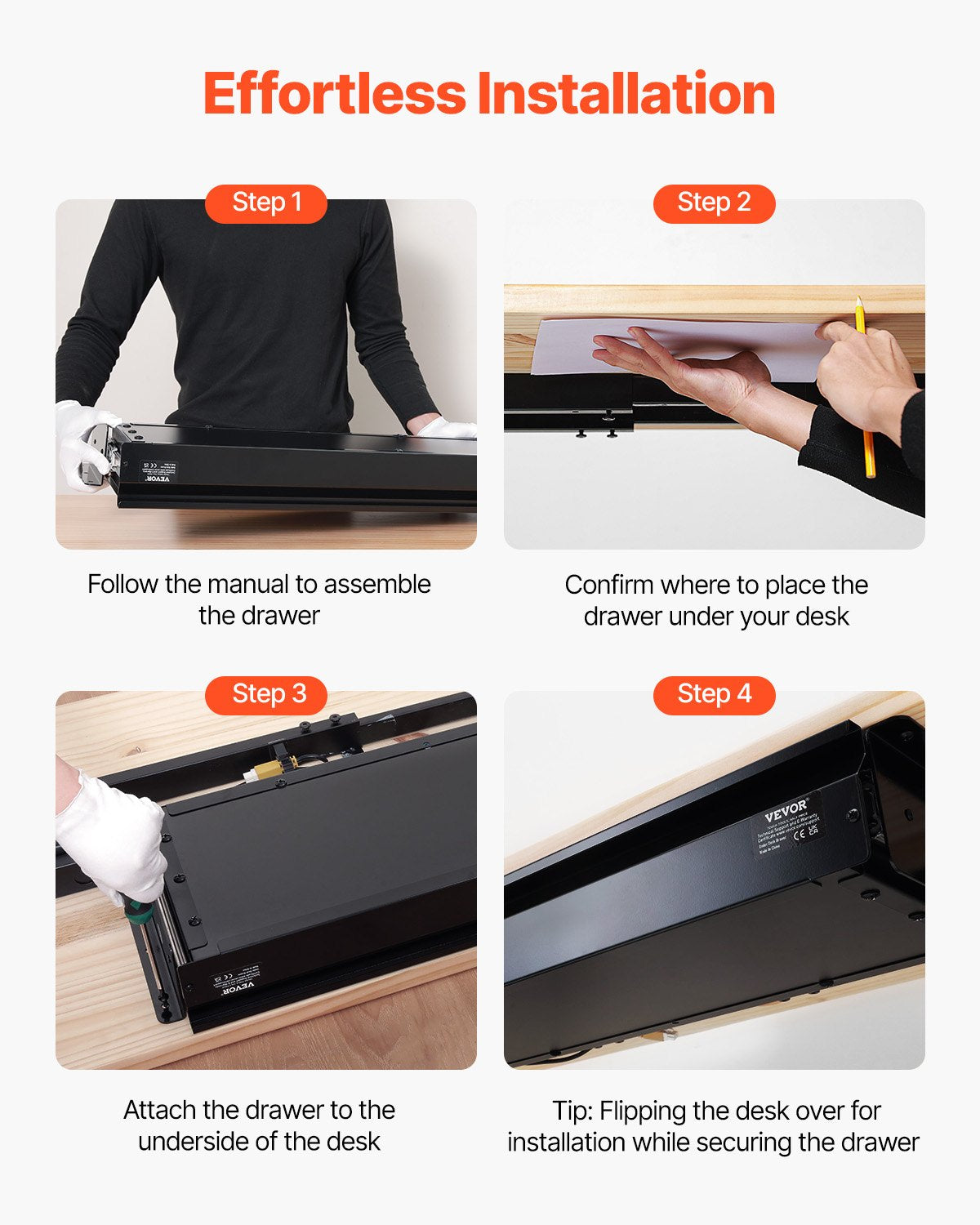 33" Schubladen-Organizer unter dem Schreibtisch, ausziehbare Schublade, platzsparend, für Zuhause und Büro