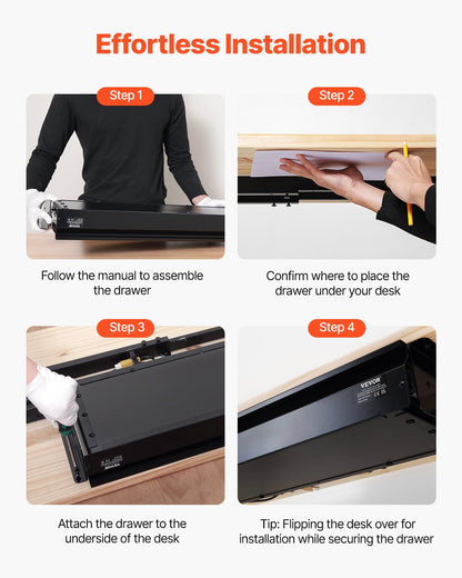 33" Schubladen-Organizer unter dem Schreibtisch, ausziehbare Schublade, platzsparend, für Zuhause und Büro