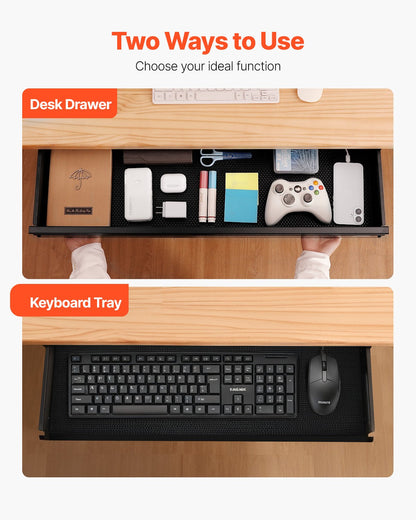33" Wide Under Desk Drawer Slide Out, Under Desk Mounted Pull-out Drawer Attachment, Hidden Desktop Storage Organizer, Under Table Pencil Drawer for office Home Sit Stand Workstation, 33x9x4 in