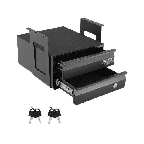 13" Wide Under Desk Drawer Slide Out, Under Table Pull-out Drawer Attachment, Hidden Desktop 2 Layer Storage Organizer, Lockable Undermount Pencil Drawer for Sit Stand Workstation, 14x13x10 in