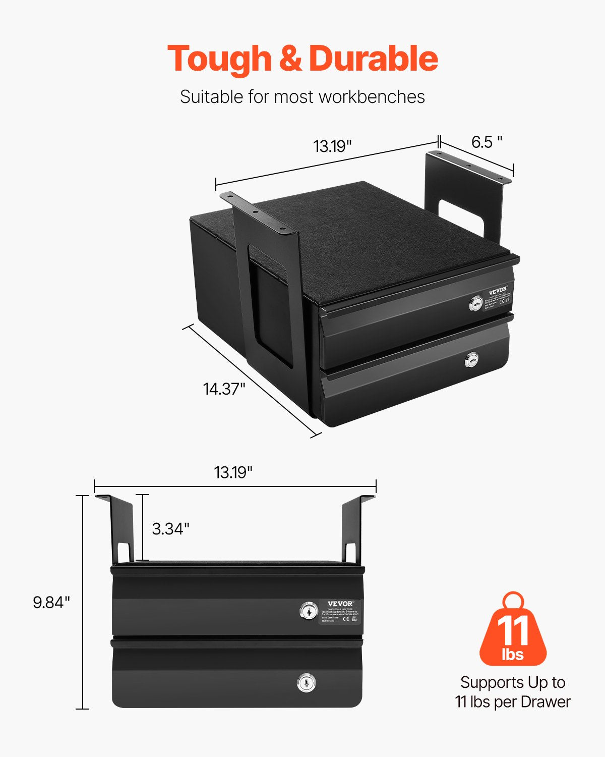 2 Låda 33 cm Låsbar Under Skrivbord Låda Organizer Utdragbar låda Hem