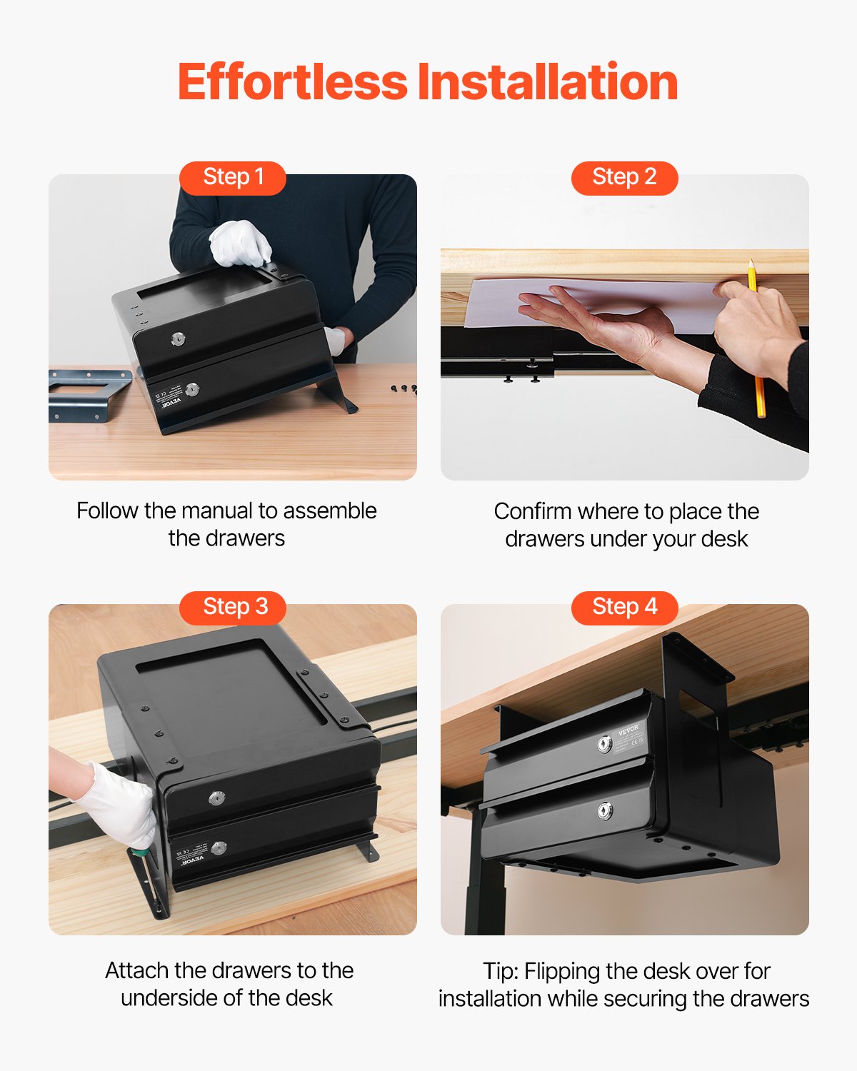 13" Wide Under Desk Drawer Slide Out, Under Table Pull-out Drawer Attachment, Hidden Desktop 2 Layer Storage Organizer, Lockable Undermount Pencil Drawer for Sit Stand Workstation, 14x13x10 in