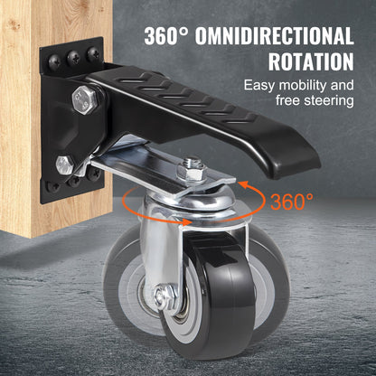 Workbench Caster Wheels, 165 lbs Load Capacity, Set of 4, 2.5" Heavy Duty Retractable Casters, Side Mount Adjustable Stepdown Casters with 360° Swivel for Workbenches, Tables and Equipment