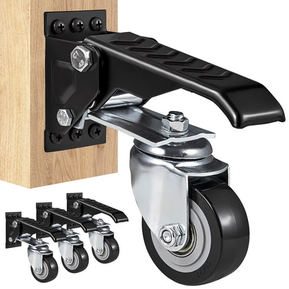 Workbench Caster Wheels, 165 lbs Load Capacity, Set of 4, 2.5" Heavy Duty Retractable Casters, Side Mount Adjustable Stepdown Casters with 360° Swivel for Workbenches, Tables and Equipment