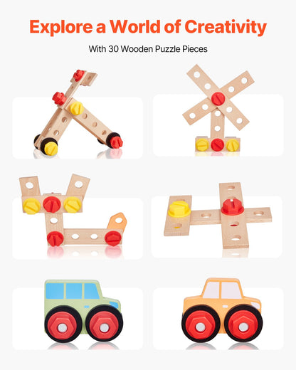 Kids Workbench, 62 pcs, Wooden Tool Bench for Kids 3 Years and Up, Toddler Toy Workbench with Realistic Tools, Building Toy Set Creative & Educational Construction Toy for Boys & Girls