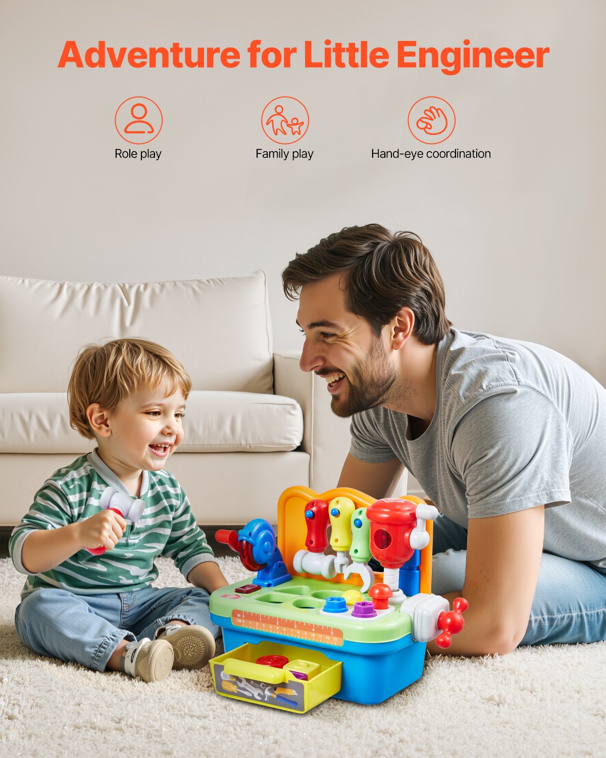 Musikalische Werkbank für Kleinkinder ab 2 Jahren, Spielzeug, musikalische Lernwerkbank