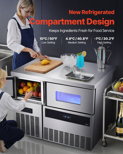 Commercial Ice Maker Machine, 330 lbs/24H Stainless Steel Ice Machine with Worktop, 88 lbs Storage & 144 Cubes/Cycle, Self-Cleaning Freestanding Ice-Making for Home Bar Office Restaurant Kitchen