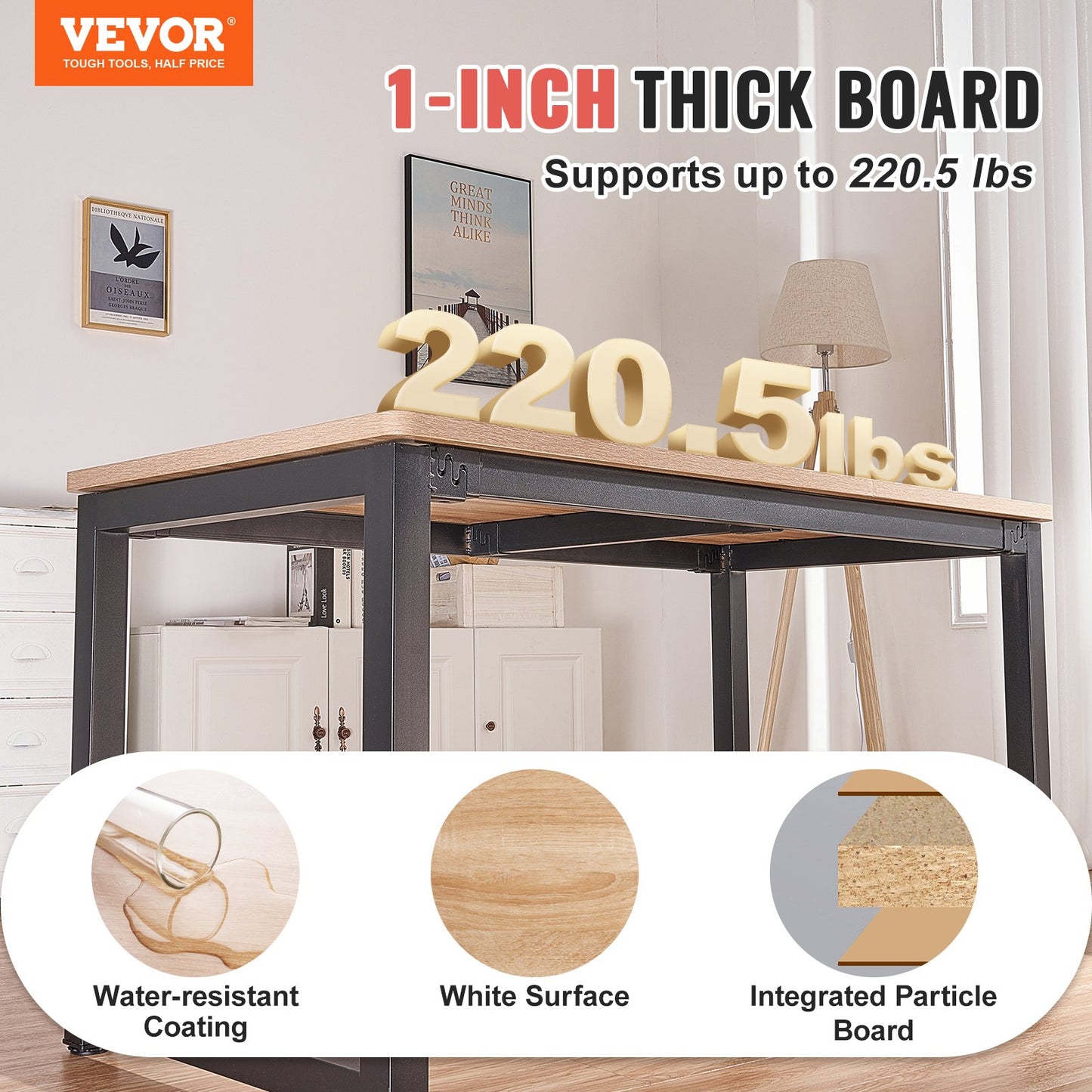 Table Top, 63" x 31.5" x 1", 220.5 lbs Load Capacity, Universal One-Piece Particle Board for Height Adjustable Electric Standing Desk Frame, Rectangular Countertop for Home and Office Table